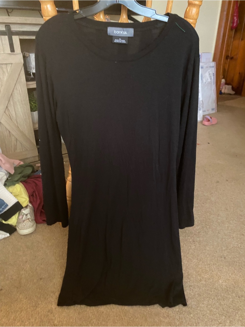 barnKas Black Rayon Spandex Long Sleeve Tunic Pocket Mini Dress Size XL